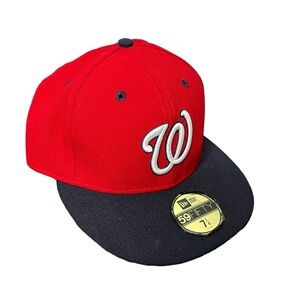 New Era 59Fifty Washington National Hat 7 1/4 Red White Blue Low Profile Cap MLB